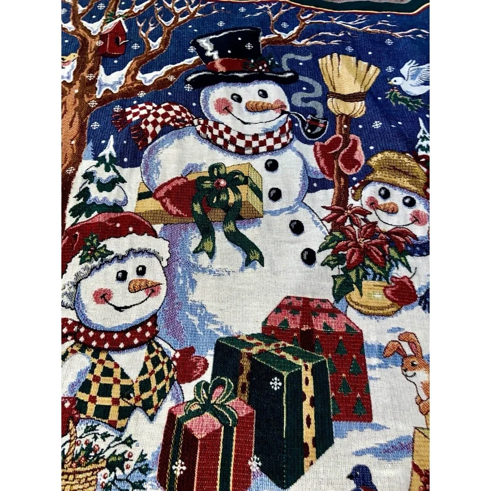 Vintage Crown Crafts Snowman Christmas Woven Tapestry Blanket Throw Holiday EUC